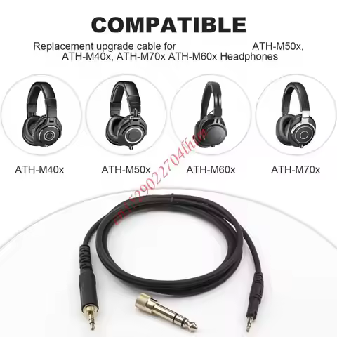 72XA Replacement Headphone Spring Cable with Adapter for M50X M40X M60X M70X