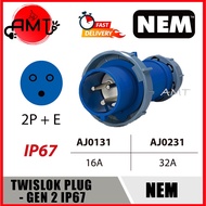 NEM TWISLOK 2P+E PLUG 16A 32A AJ-0131 AJ-0231 GEN2 IP67
