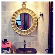 浴室鏡 浴室衛浴鏡玄關裝飾鏡（大號仿古金(尺寸：寬85*高85CM)