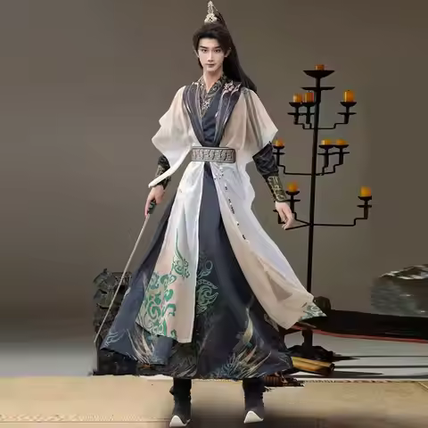 Original Design Wuxia Martial Hanfu Men's Traditional Chinese Bronze Elements Clothing Young Master