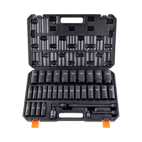 SucceBuy 1/2" 3/8" Drive Impact Socket Set 23/33/34/48/65 PCs Deep Socket Set SAE Metric Cr-V Cr-Mo 