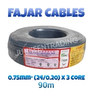 Fajar 3 Core 0.75mm 24/0.20 PVC Flexible Cable (90m) SIRIM approved