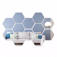 Cermin Hexagonal 1 Pcs Tempel Kaca Sticker Segi Enam Dekorasi Dinding Cermin Estetik