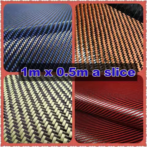 Red Blue Kevlar fiber & 3K Carbon fiber Hybrid Mixed woven Fabric 200gsm 20" / 50cm wide 2x2 Twill A