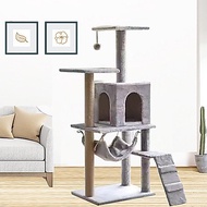 [In Stock]Cat Tree｜Stairs+Hammock+Cave+Lookout｜Thickened Wood｜Sisal Posts｜52*37*130cm｜For Cats Under