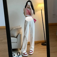 Quần bò ống rộng cho bà bầu thời trang Đồ MặC Ngoài dáng rộng quần thai sản denim eo cao thẳng thon