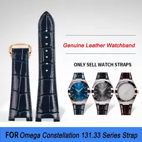 25x13mm 25x14mm Business Blue Notch Watch Bracelet Genuine Leather Watch band For Omega Constellatio