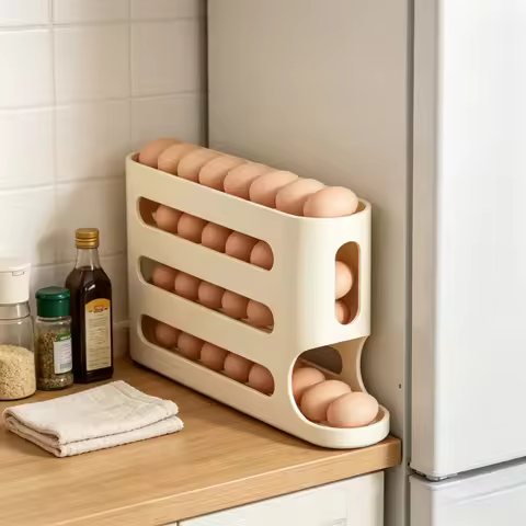 Large Capacity 4-Tier Egg Dispenser Rolling Rack - Ladder Slide Design for Refrigerator Side Door, H