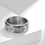 ✨Store Recommended✨ Nordic Viking Human Characters Rotatable Titanium Steel Couple Ring Rune Rune De