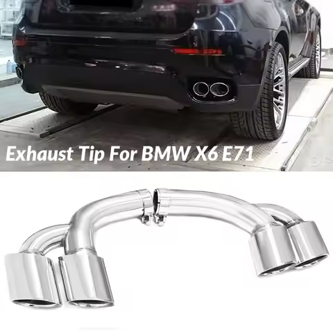 For BMW X6 E71 V6 Quad Exhaust Pipe Nozzle 2008-2013 Stainless Steel Muffler Black Exhaust Sysytem T