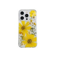 黃色格桑花 手工押花手機殼適用於iPhone Samsung Sony LG Xiaomi