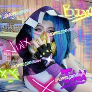 - JINN -  JINX Arcane Cosplay Purple Hat Wig Set Arcane JINX Fishbones Hood Anime Party Role Play Su