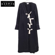 Ganni Navy Jacquard Bow-Detailed Dress, Size 38