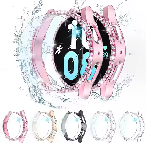 Bling Diamond Case for Galaxy Watch 5 Screen Protector 40mm 44mmTempered Glass Protective Hard PC Co
