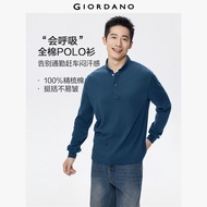 GIORDANO ผู้ชาย  เสื้อโปโล 100% ผ้าฝ้ายคอปกบาง แขนยาว แฟชั่นเรียบง่าย ลำลอง เสื้อโปโล Essential 0101