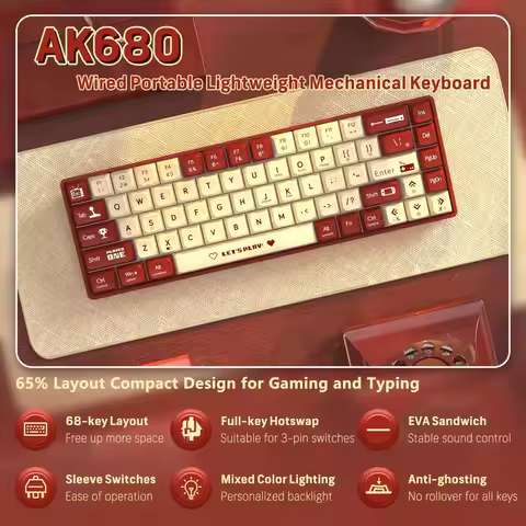 AJAZZ AK680 wired mechanical gaming keyboard double-pin keycap 68-key full-key hot-swappable mixed c