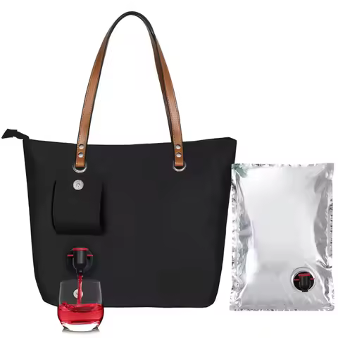 B97A-Wine Tote Bag, Beach Cooler For Travel Gift, Leakproof Insulated Purse Carrier With Spout Compa