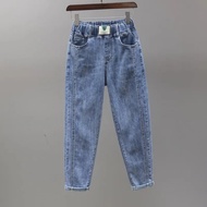 Elastic Waist High-Waist Jeans for Women - Harem Cut Straight Leg Slenderizing Pant 1119CK