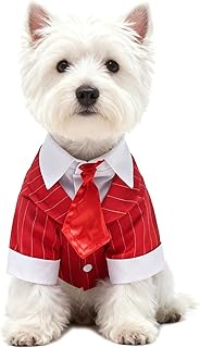 GabeFish Pets Wedding Jackets Suit for Dogs with Bow Tie Puppy Cat Formal Clothes Shirt Tuxedo (RedS