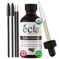 (FROM CANADA!!) ECLA Castor Oil Organic Cold Pressed - Eyelash Eyebrow Hair Growth Serum - Pure USDA Certified Made in Canada (2 Oz - 60ml) for Hair Beard Eyelashes and Eyebrows in Glass Bottle with Brush Applicators kit
