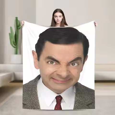 Cartoon Mr. Bean Rowan Atkinson Comedian Flannel Blanket Soft Durable Throw Blanket for Outdoor Trav