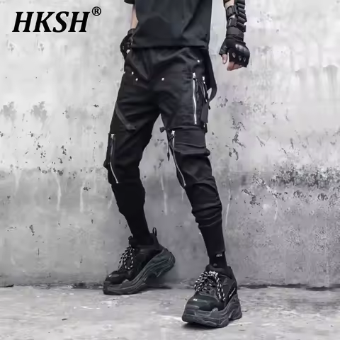 HKSH Autumn New Men's Dark Fashion Zippers Decoration Slim Fit Pencil Pants Korean Version Tactical 