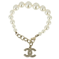 Authentic CHANEL CC logo Bracelet GP Gold Costume pearl Fashion jewelry Women