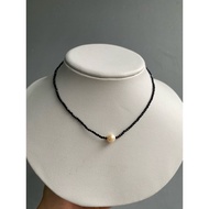 Silver buckle spinel necklace and pink akoya real pearl