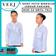 T-SHIRT WHITE PLAIN COLLAR NECK LONG SLEEVE BERKOLAR LENGAN PANJANG PUTIH T-SHIRT PUTIH T-SHIRT PLAIN WHITE T-SHIRT BAJU KOSONG PUTIH KAIN COTTON 100% BERKUALITI