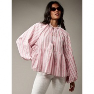 Voluminous Balloon Sleeve Blouse Vintage Style Empire Waist Tie Front Top Spring Summer Casual Ruffl