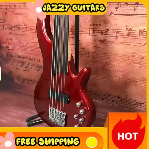 Metallic Wine Red 5‑String Fretless Electric Guitar Bass Active P‑Style Pickup, Jazz Fusion Funk Sta