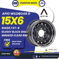 🇯🇵*APIO* WILDBOAR D 15X6 5H139.7 ET-5 GLOSSY BLACK DISC / SMOKED CLEAR RIM