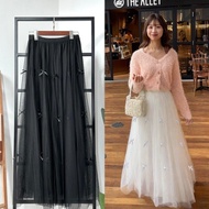 98CM 88CM 78CM (140-170cm Height) Korea Fashion Women Fluffy Flowy Skirts Mesh Tulle Ribbon Maxi Ski