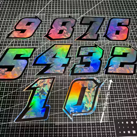 1pc Motorcycle Racing Number Stickers 0-9 - Iridescent Holographic Laser Effect, Waterproof
