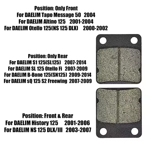 Motorcycle Front Rear Brake Pads For DAELIM Message 50 Altino 125 Otello NS DLX S1 SL B-Bone History