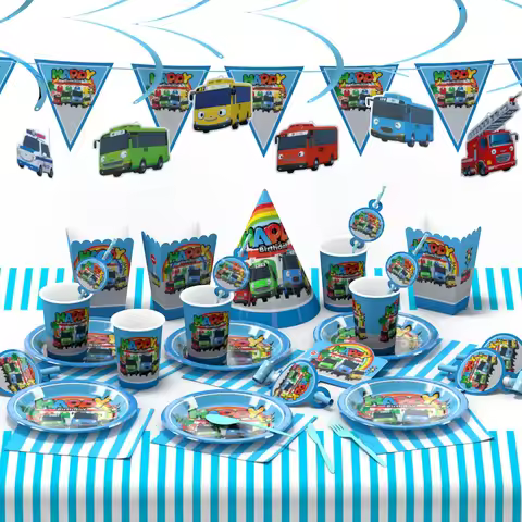 Tayo Little Bus Baby Shower Bus Car Birthday Party Decoration Traffic Cartoon Party Supplies Cake To