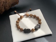 天然黑曜岩手鍊 黑曜貔貅雞翅木手鍊 免費開光 彩虹黑曜岩