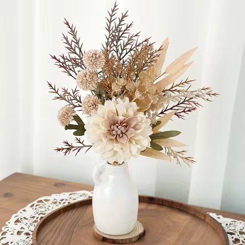 Artificial Flower Dahlia Dandelion Peony Bouquet Home Decor Wedding Christmas Flower Arrangement Fak