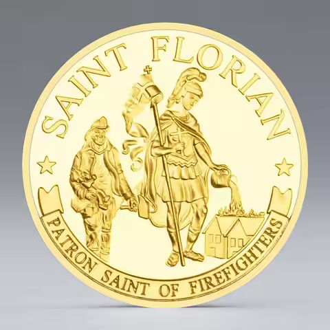 Houston Fire Department Collectible Coin Golden Plated Saint Florian Commemorative Coin