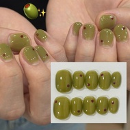 New Olive Green Gel False Nails Syrup + Red Spots Cute Skin 1-2 Days Delivery Fake Nails Press On Na