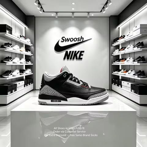 Nike Air Jordan 3 AJ3 Black Cement Cracked Mid-Top Unisex Retro Basketball Shoes DN3707-010