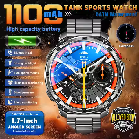 T-Rex3 Ultra 1.7-Inch AMOLED Outdoors Sports SmartWatch 1100mAh Battery Sports trajectory BT Call He