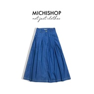 Long blue pleated jean skirt - 4828