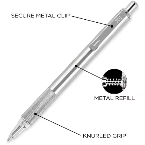 For Zebra F-701 All Metal 0.7mm Medium Oil Pen Quick Drying Stainless Steel Body Knurled Grip Cute S