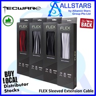 Tecware FLEX Sleeved PSU / Power Supply Extension Cable / Combo set: Black/Red, Black/White, Black/Grey, White/White