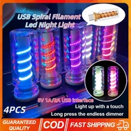4PCS Creative USB Spiral Filament Led Night Light Touch Dimming 5V Retro Bulbs Car 1W Camping Incand