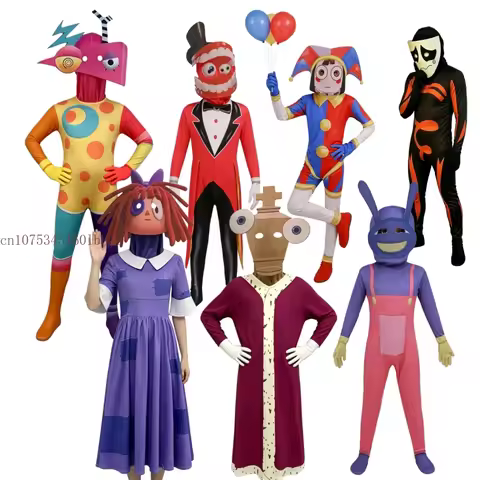 The Amazing Digital Freak Circus Pomni Cosplay Costume Kids Adults Caine Kinger Jumpsuit Tight Fitti