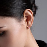 蝴蝶粉紅藍寶石耳環-簡約立體14k玫瑰金耳釘-疊戴穿孔耳環-生日石