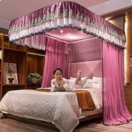 European style palace bed canopy mosquito net, Bedroom Decoration Bed Curtain For single double beds, With metal bracket (Color : Purple-2, Size : 180X220CM)