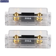 [ISHOWMAL] Fuse Kit 2x Holder 2x 200A Fuses Inline Heavy Duty Gold Plated High Amp Auto